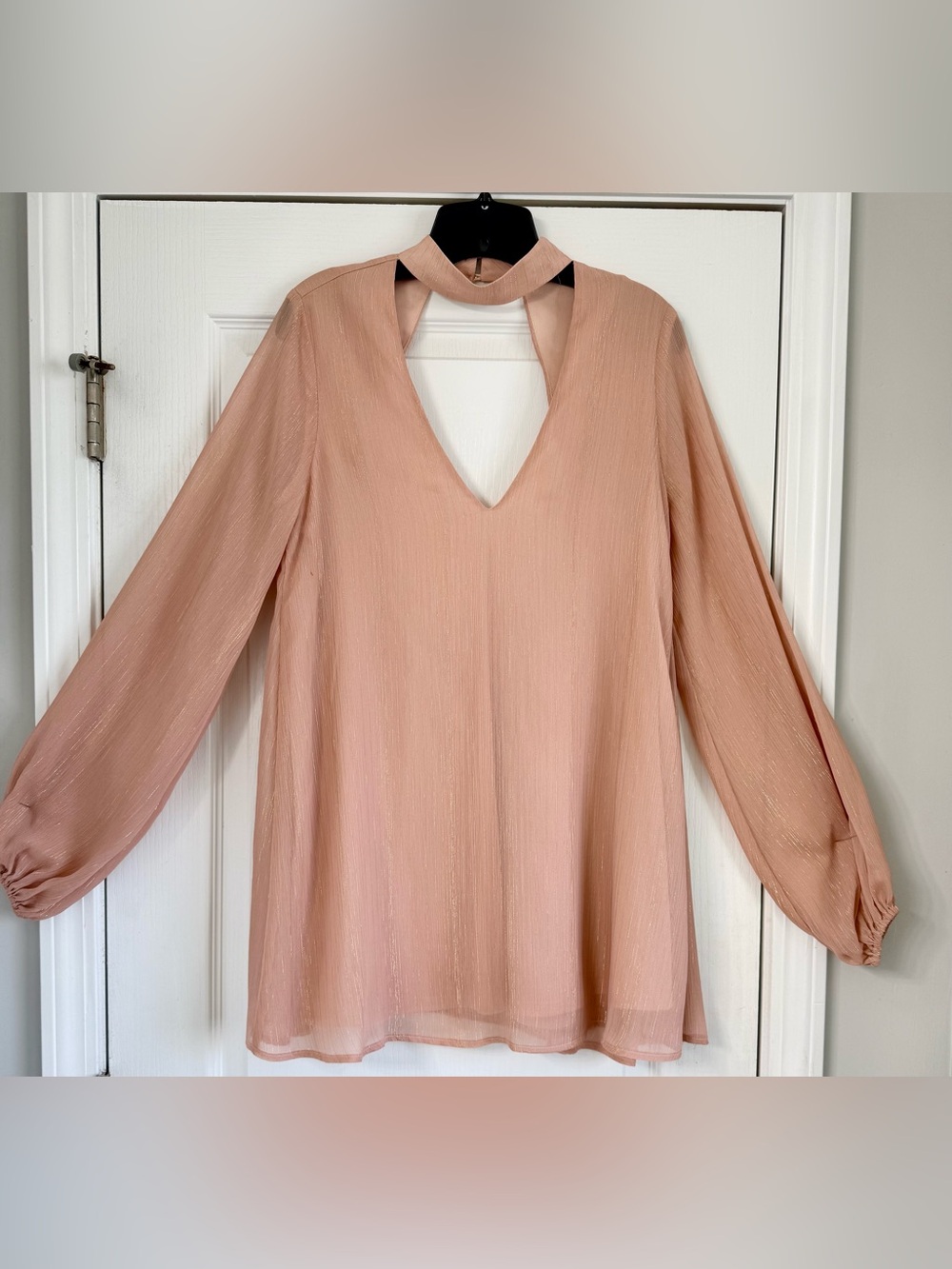 Womens Dusty Rose Chiffon Keyhole Dress with Choker Neck